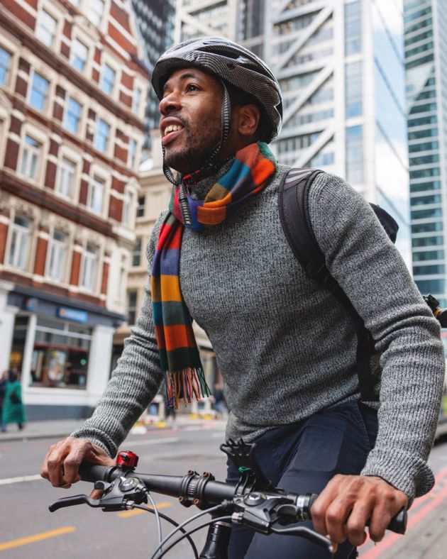 Man on a bike on the way to work
